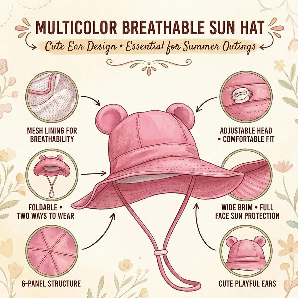 Personalized Embroidery Baby Sun Hat with Bear Ears | CWBeach236