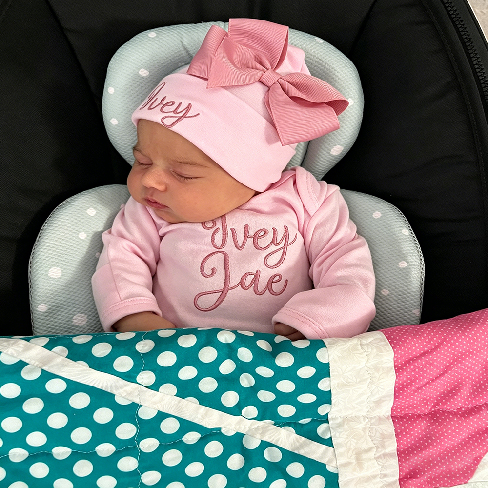 Personalized Embroidery Baby Girl Coming Home Romper and Hat Set | CWBaby488