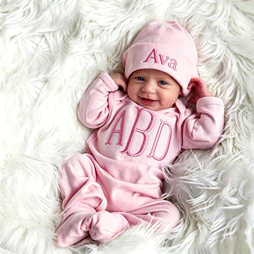 Personalized Embroidery Baby Coming Home Romper and Hat Set | CWBaby487