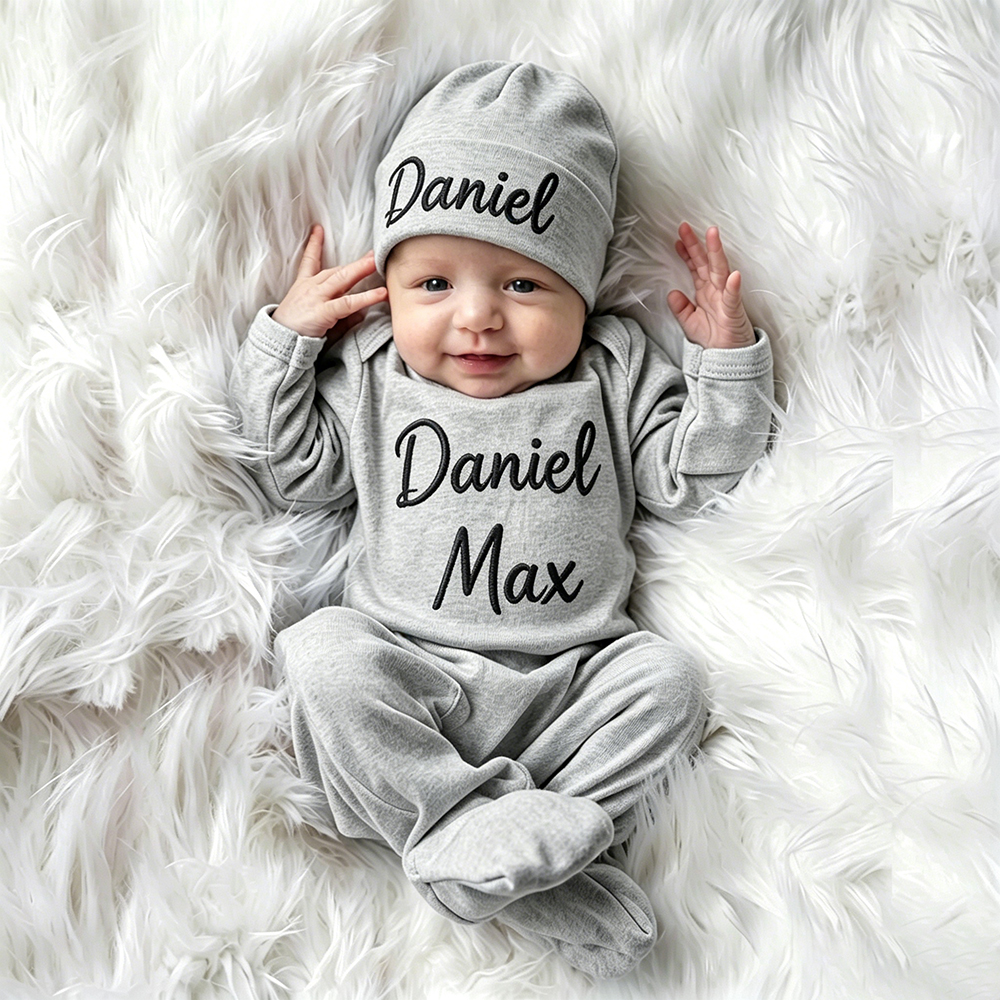 Personalized Embroidery Baby Girl Coming Home Romper and Hat Set | CWBaby488