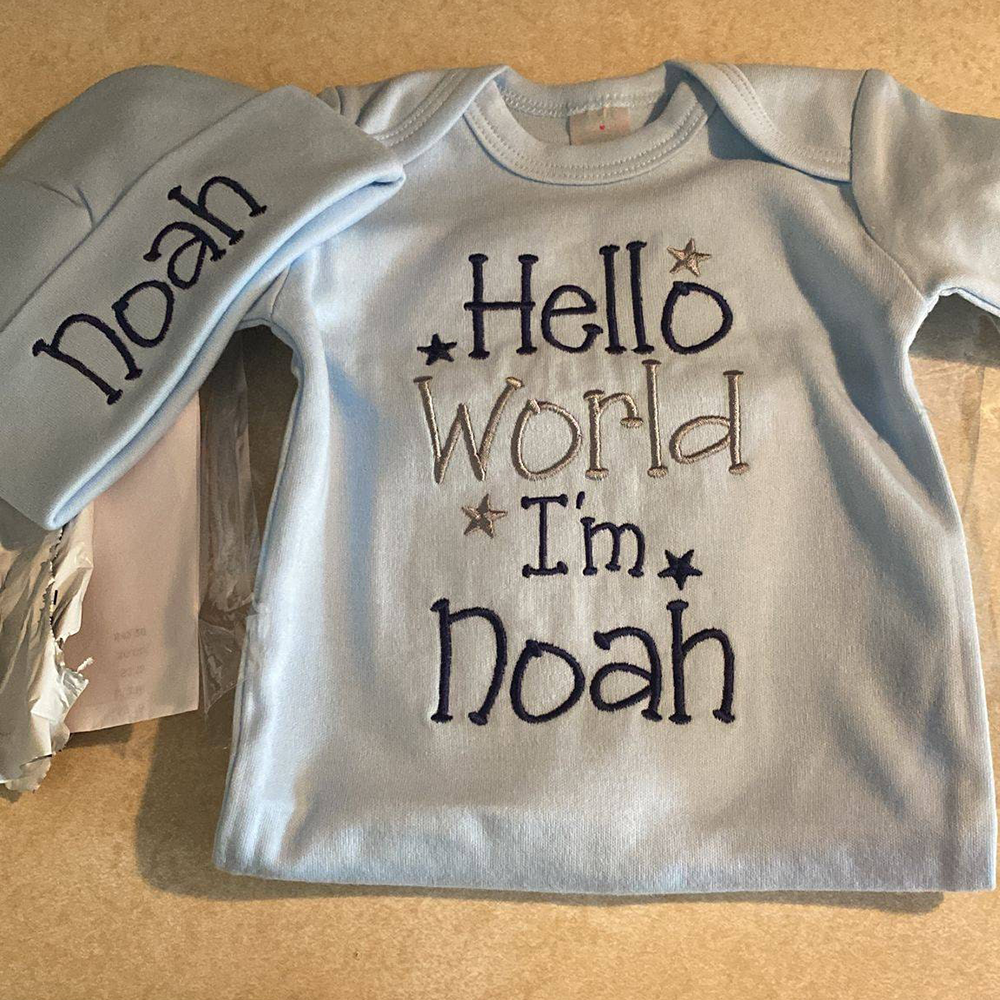 Personalized Embroidery Baby Hello World Outfit | CWBaby495