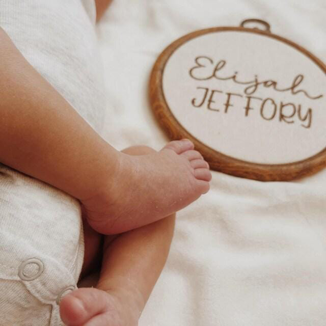 Personalized Hand Embroidery Baby Name Announcement Sign | CWBaby500