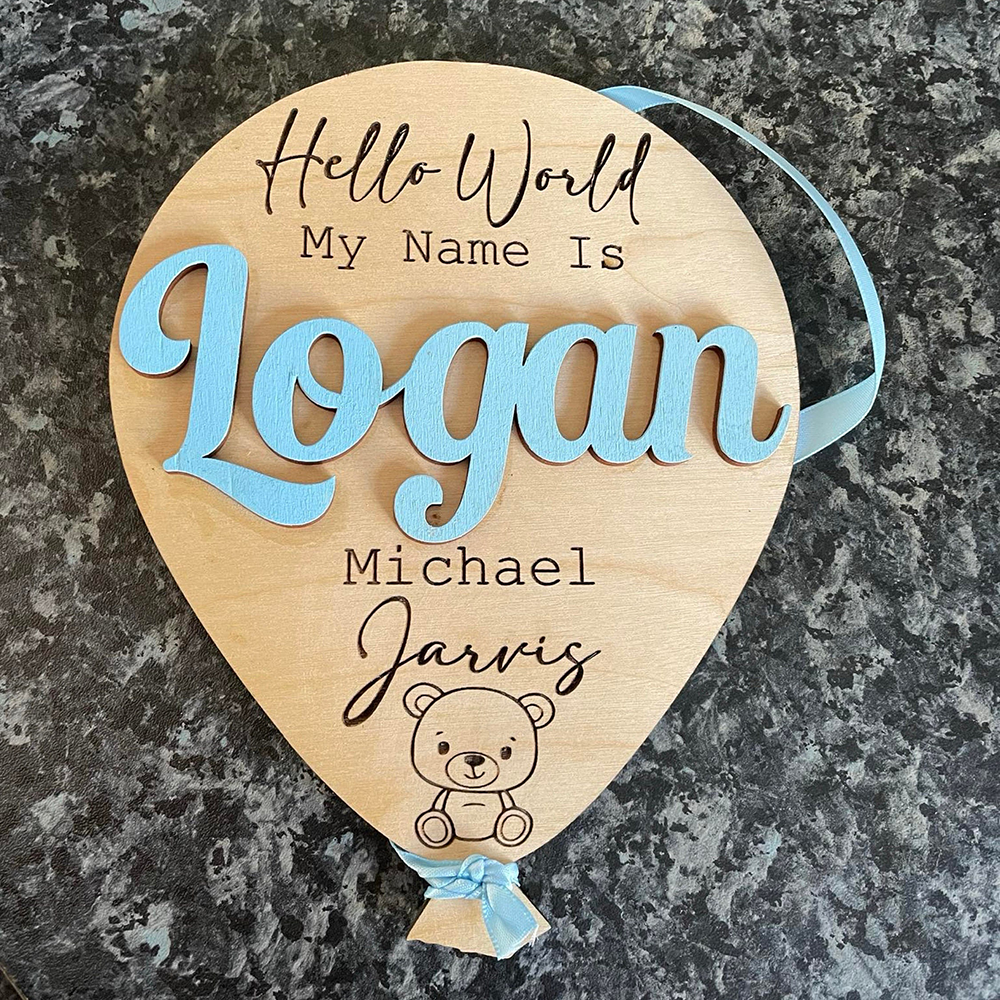 Personalized Baby Hello World Announcement Balloon Plaque | CWBaby501