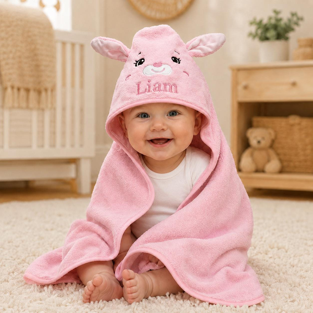 Personalized Embroidered Baby Animal Hooded Towel  | CWBaby502