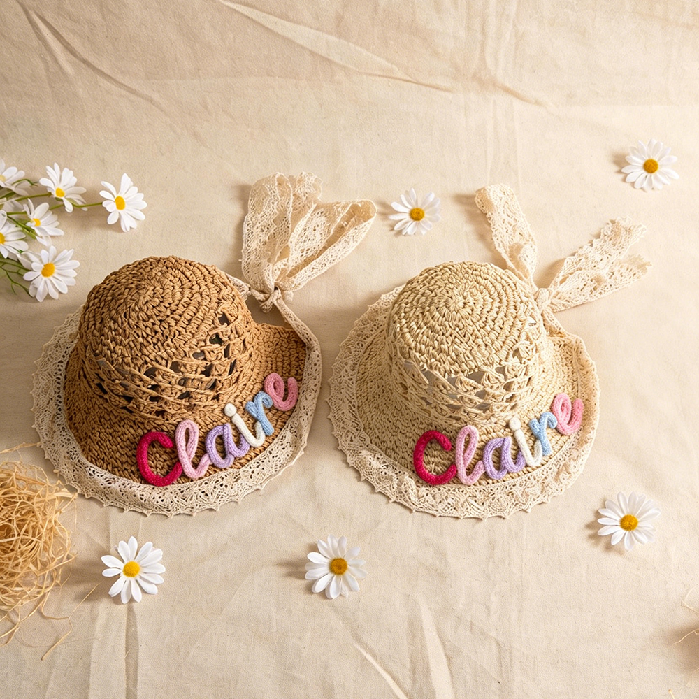 Personalized Hand Embroidered Crochet Straw Sun Hat | CWBeach248