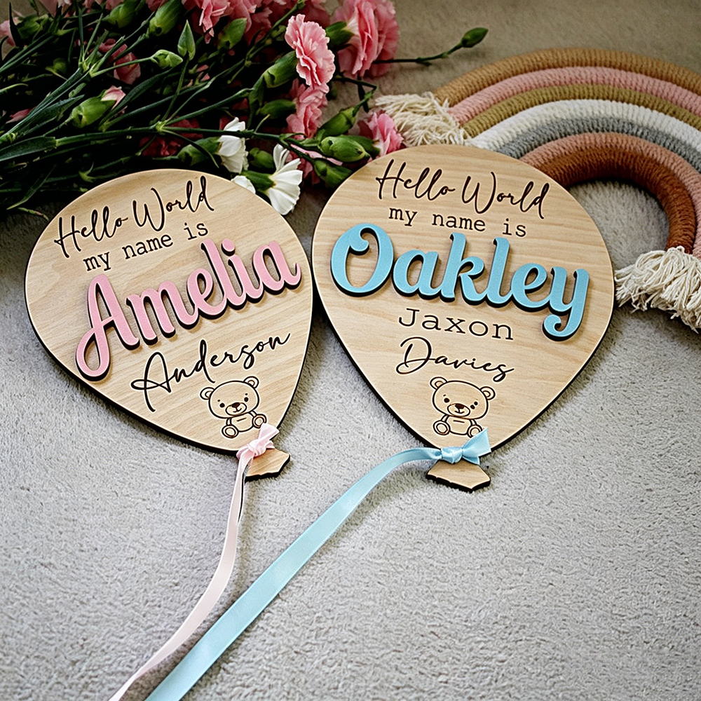 Personalized Wooden Hello World Baby Milestone Plaque | CWBaby501
