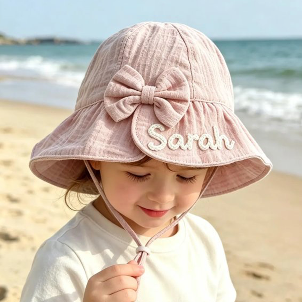 Personalized Hand Embroidered Baby Summer Bow Hat | CWBeach247