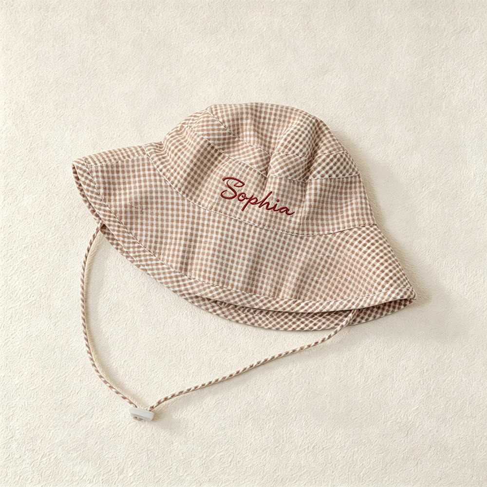 Personalized Embroidery Colourful Gingham Kids Bucket Hat | CWBeach250