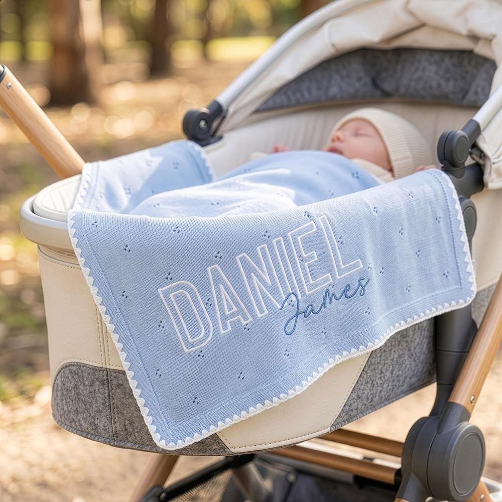 Personalized Embroidered Soft Pointelle Knit Baby Blanket | CWBaby504