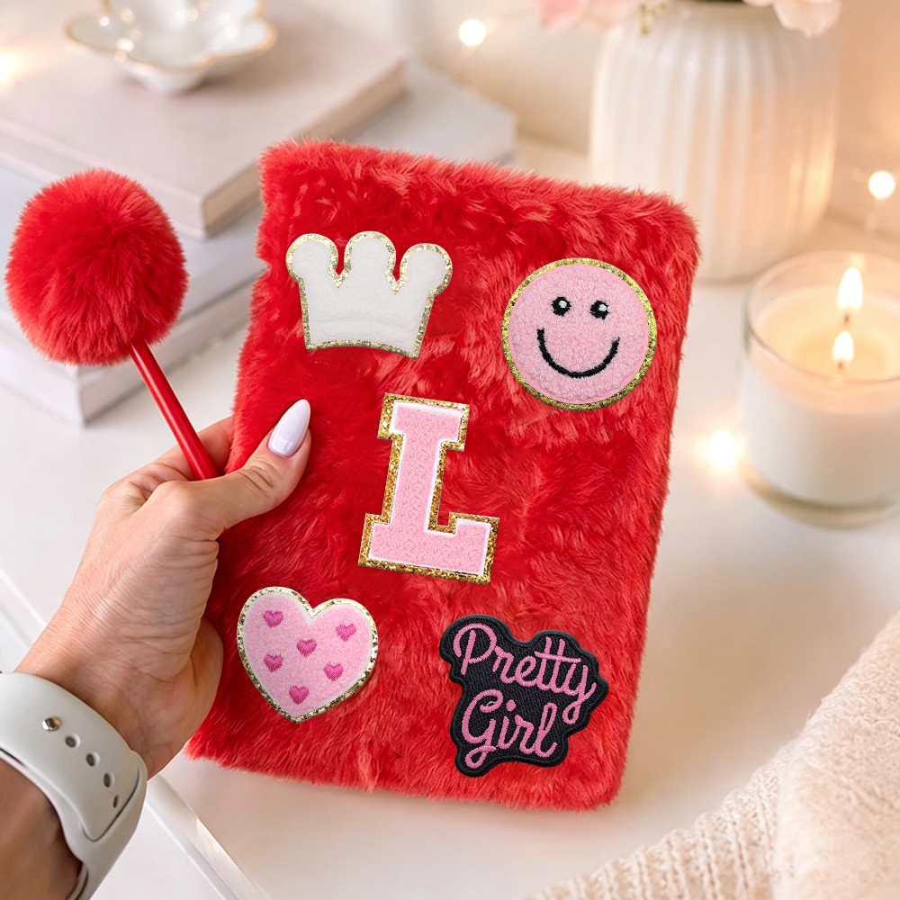 Personalized Hand Embroidery Fluffy Journal with Pom Pom Pen | CWGift75
