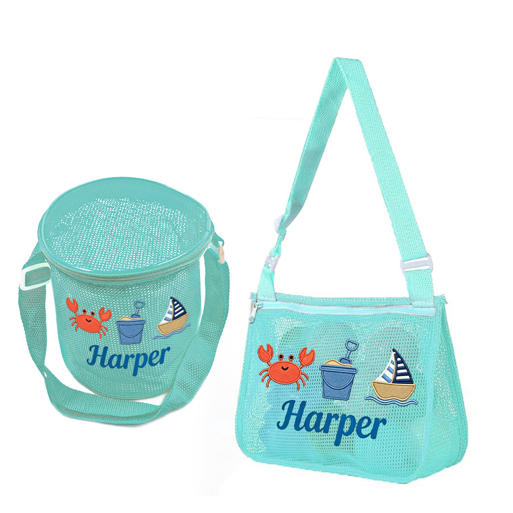 Personalized Embroidered Kids Mesh Beach Bag Set | CWBeach251
