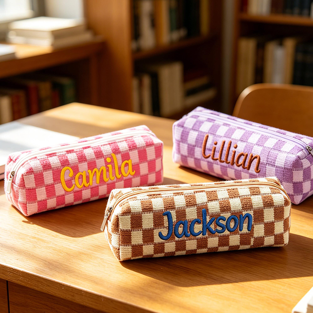 Personalized Embroidered Kids Colorful Gingham Pencil Case | CWPack372