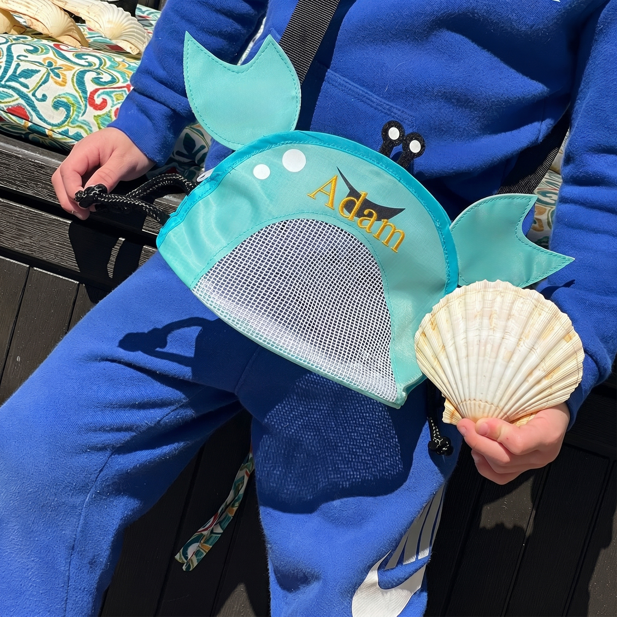 Personalized Embroidery Crab Seashell Zipper Mesh Beach Bag | CWBeach255