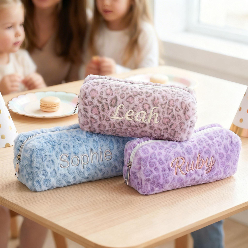 Personalized Embroidered Kids Soft Leopard Pencil Pouch | CWPack376