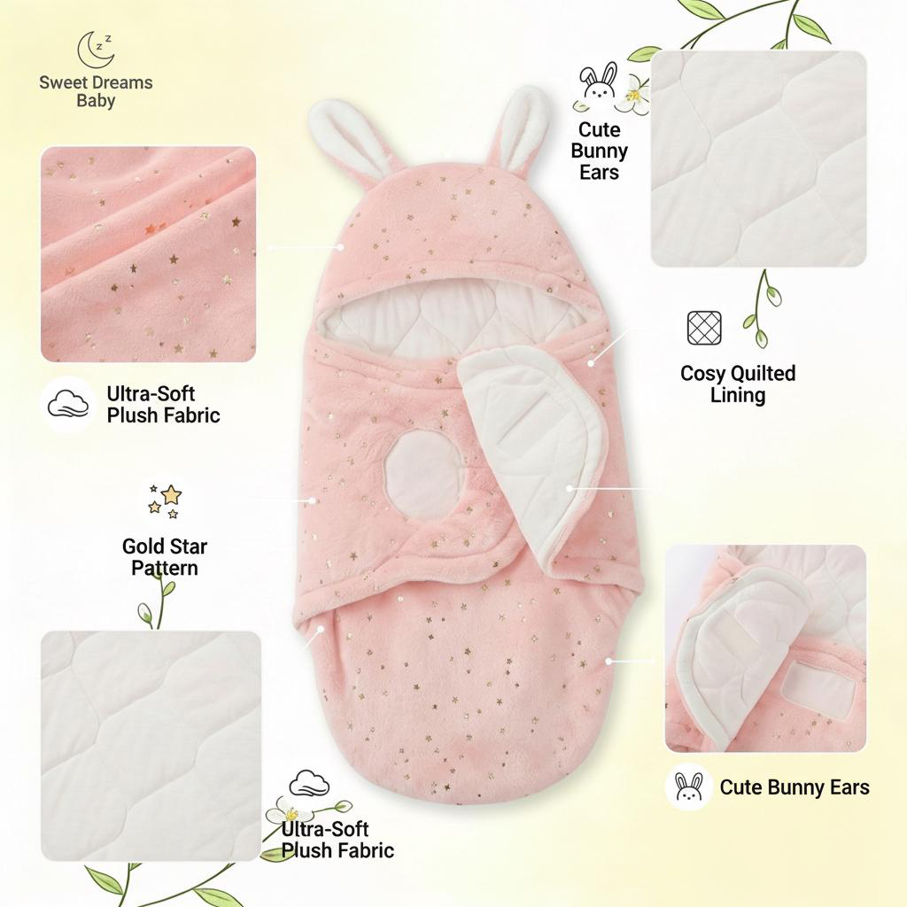 Personalized Baby Flannel Bunny Ear Swaddle Wrap | CWBaby507