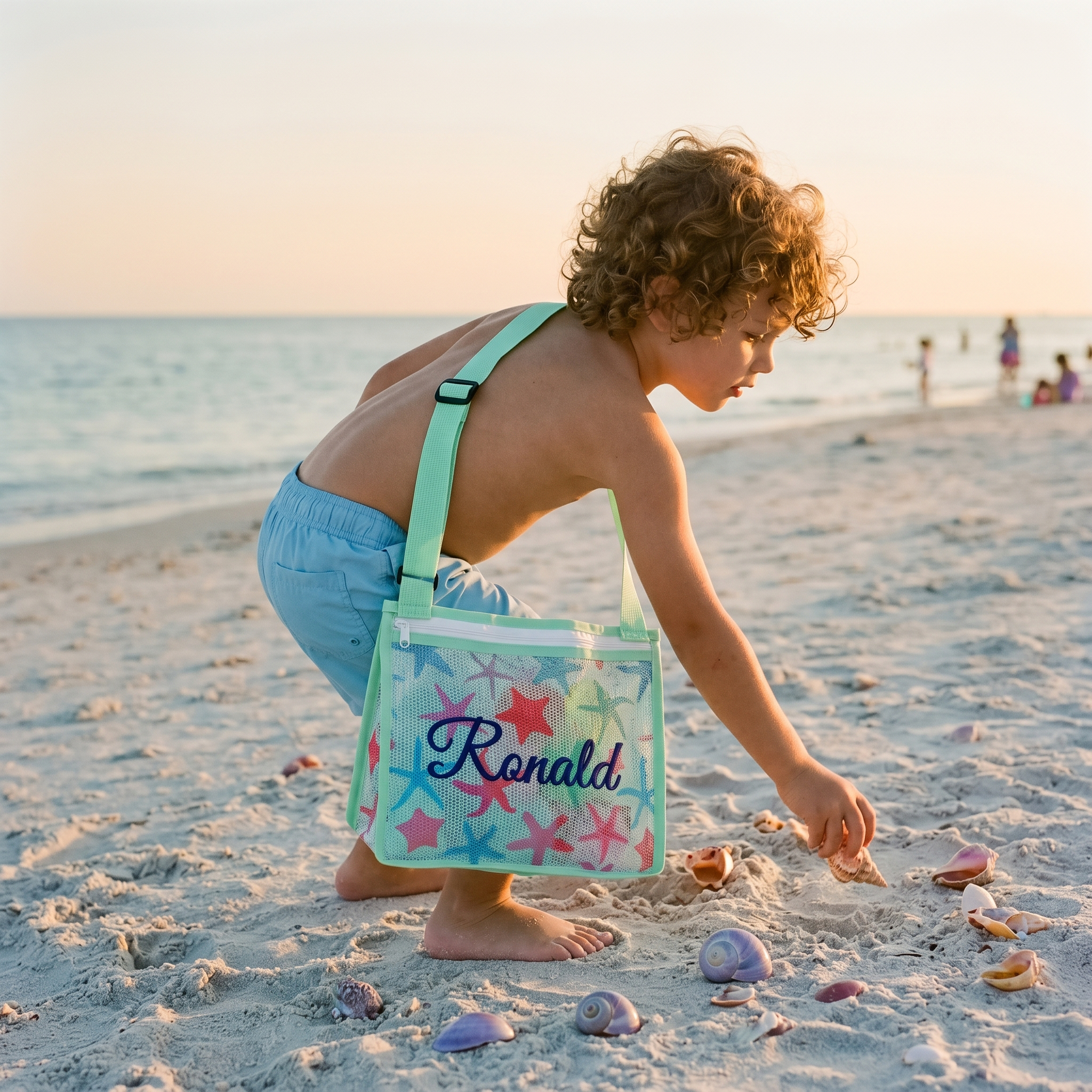 Personalized Embroidery Seashell Zipper Mesh Beach Bag | CWBeach132