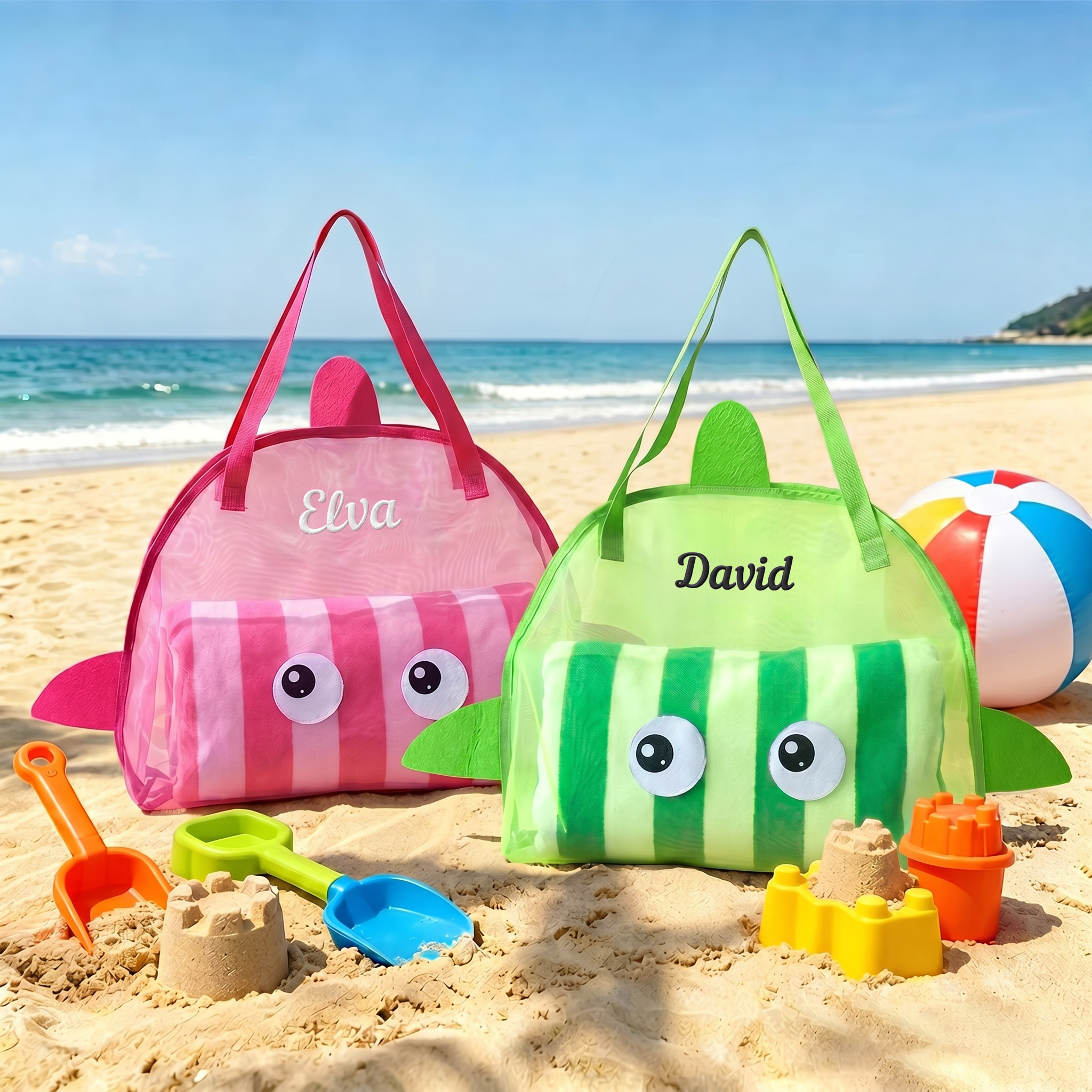 Personalized Embroidered Seashell Zipper Mesh Beach Bag | CWBeach256
