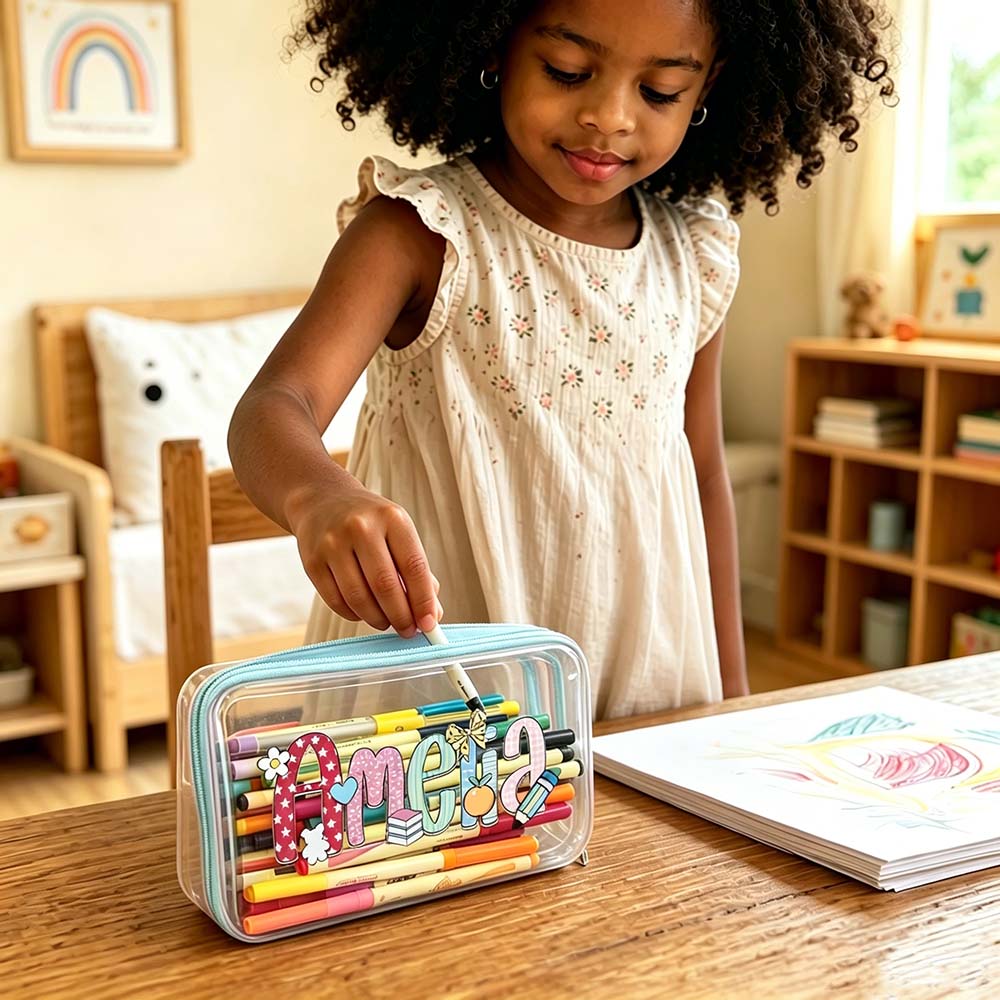 Personalized Kids Cute Doodle Hard Shell Zipper Pencil Box | CWPack375