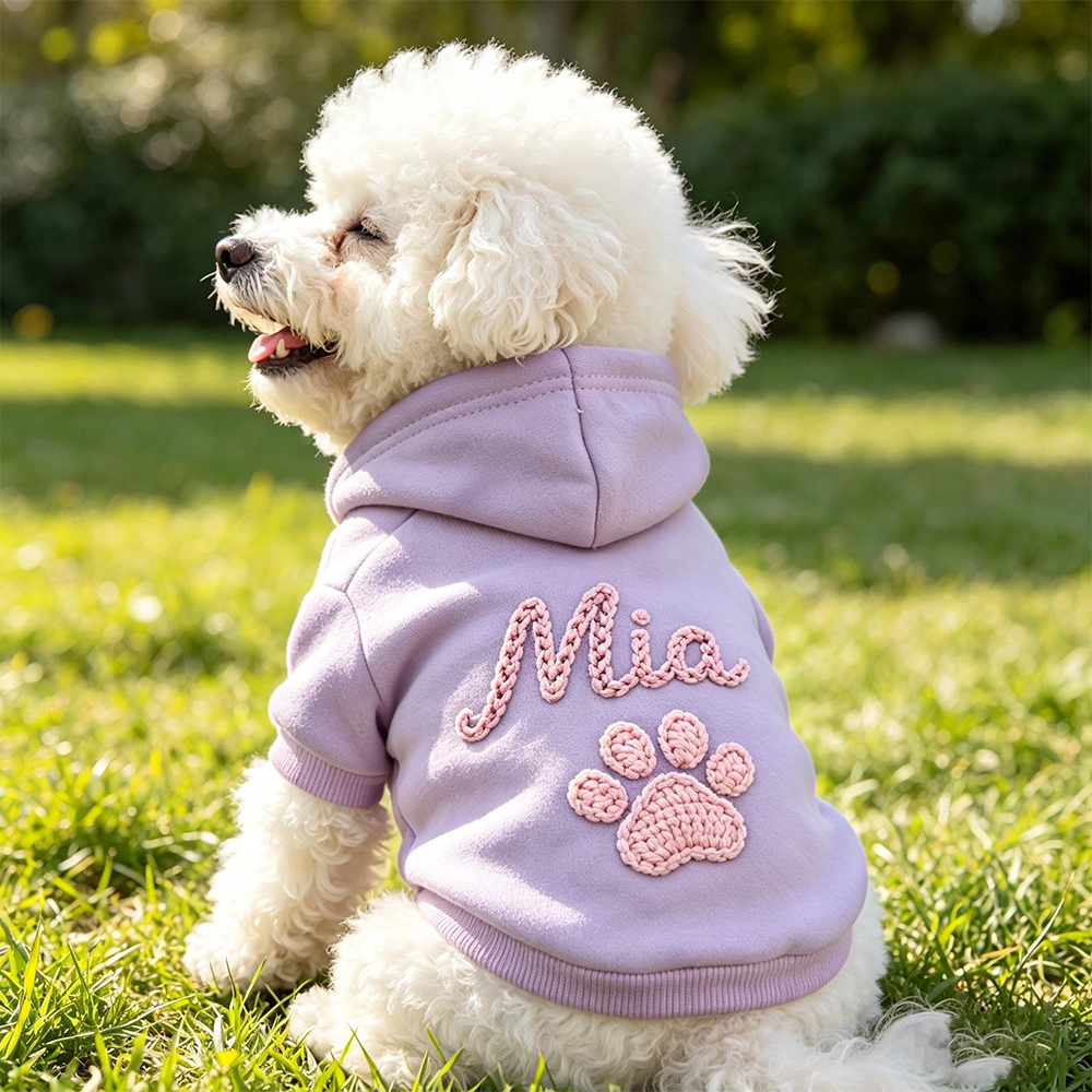 Personalized Hand Embroidery Lovely Paw Large Size Puppy Hoodie | BKPet512
