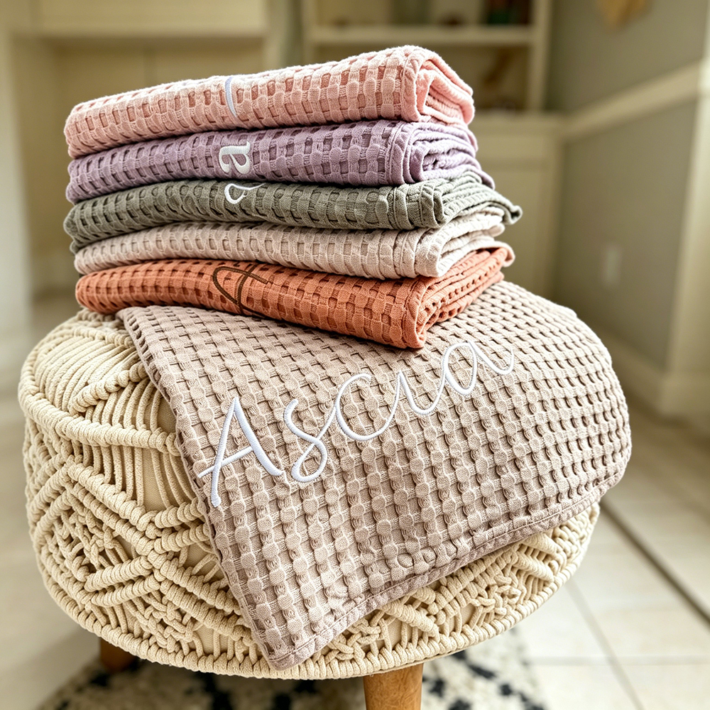 Personalized Embroidered Baby Waffle Cotton Blanket | CWBaby508