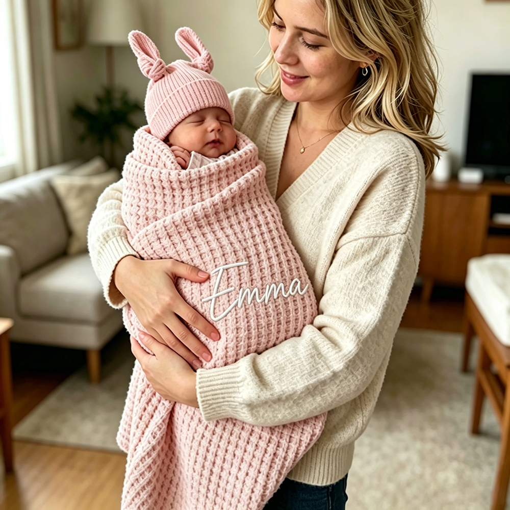 Personalized Embroidered Baby Waffle Cotton Blanket | CWBaby508