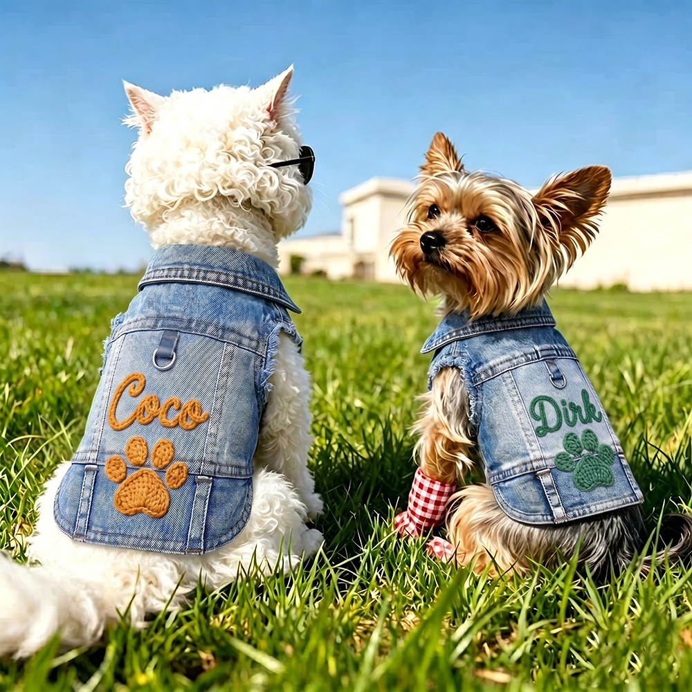 Personalized Hand Embroidered Pet Denim Jacket | BKPet542