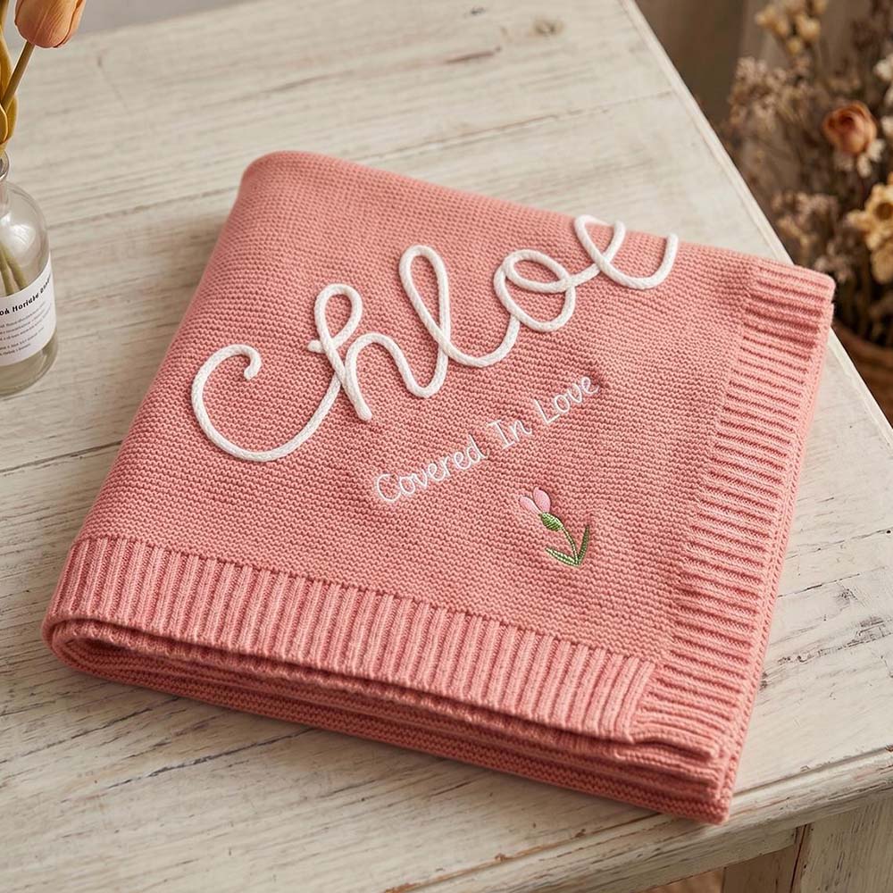 Personalized Hand Embroidered Knit Blanket for Baby | CWBaby512