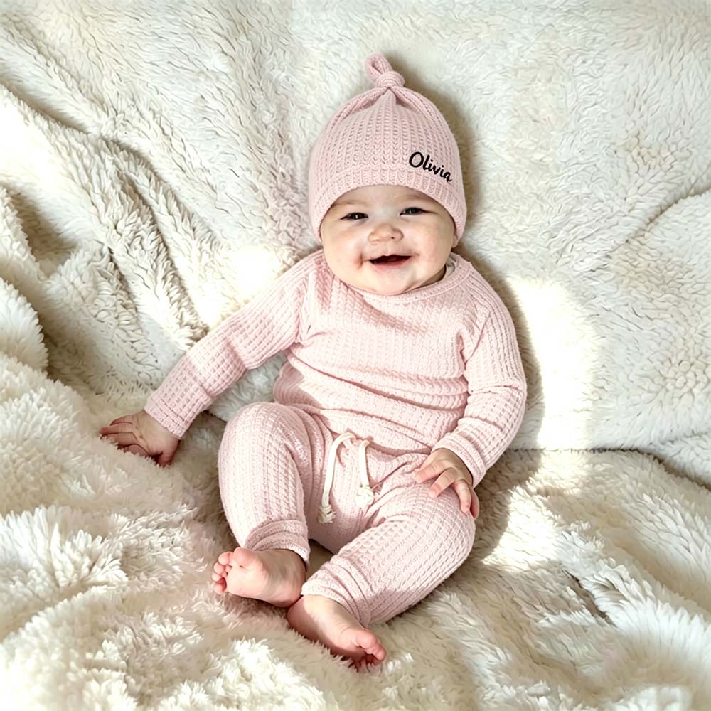 Personalized Embroidered Waffle Knit Baby Coming Home Outfit | CWBaby513