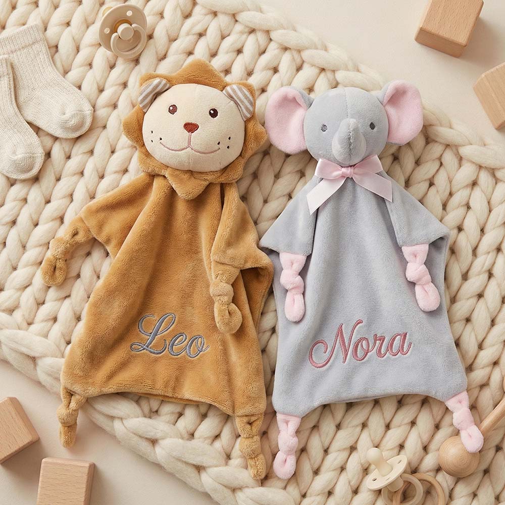 Personalized Embroidered Cute Animal Baby Security Blanket | CWToy199