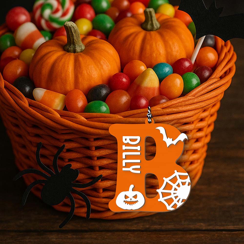 Personalized Halloween Retro Initial Name Tag | CWHalloween79