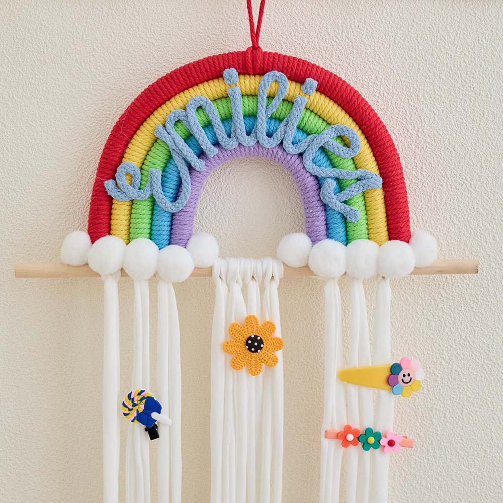 Personalized Hand Embroidered Kids Rainbow Hair Clip Holder | CWToy201