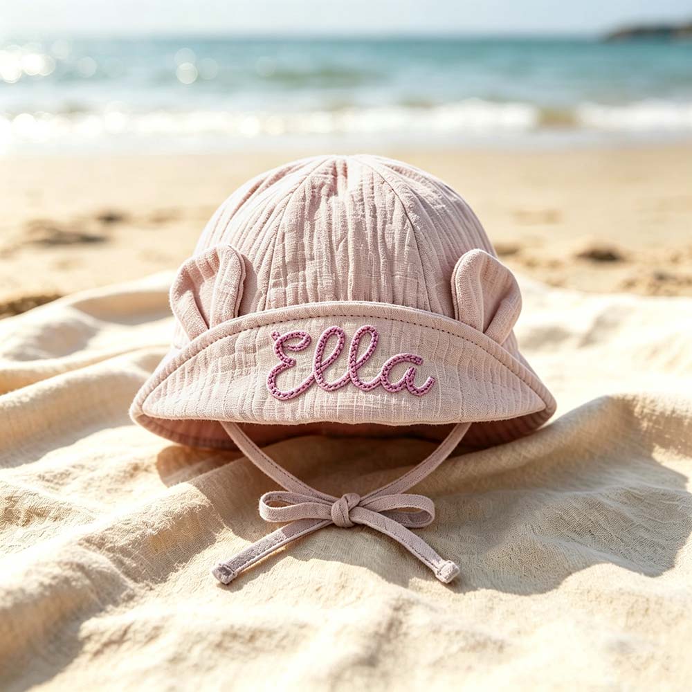 Personalized Hand Embroidered Baby Summer Hat With Ears | CWBeach266