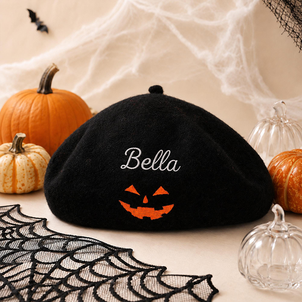 Personalized Embroidery Adjustable Halloween Pumpkin Beret | CWHalloween115