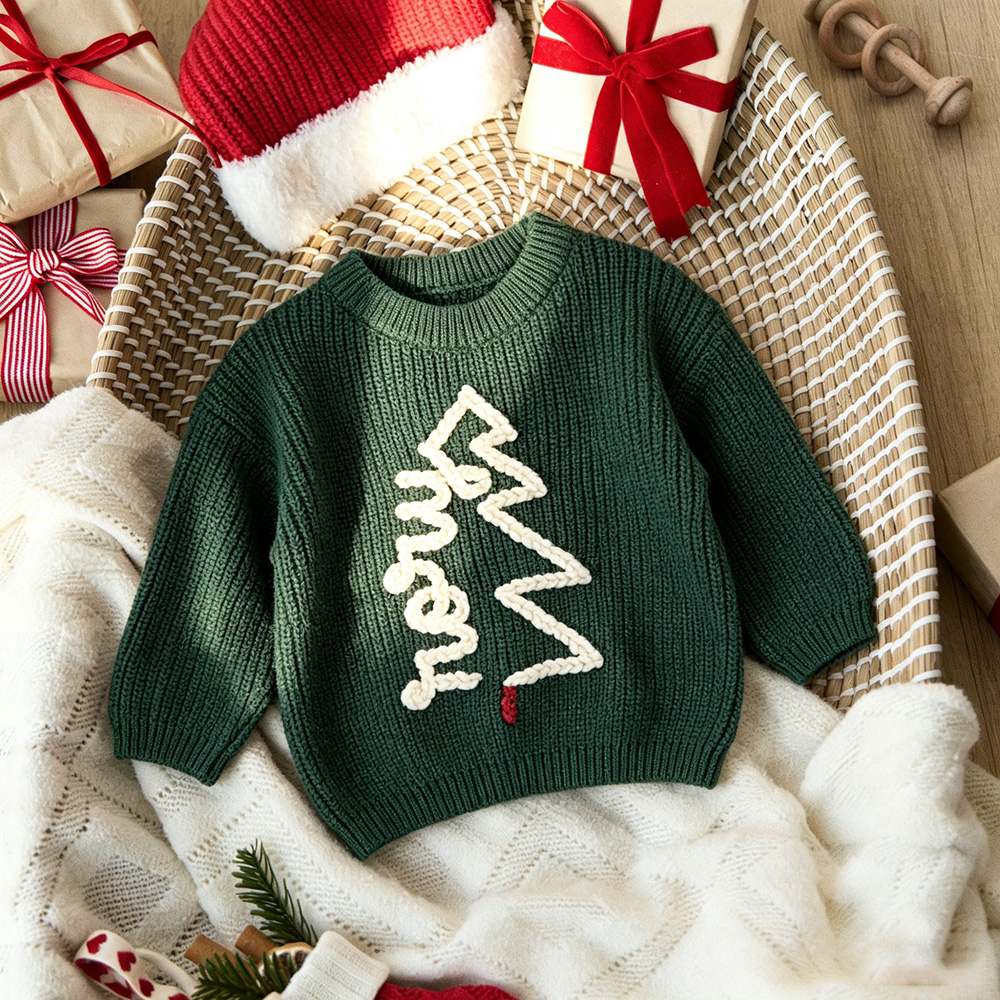 Personalized Hand Embroidered Christmas Tree With Name Sweater | MCGift370