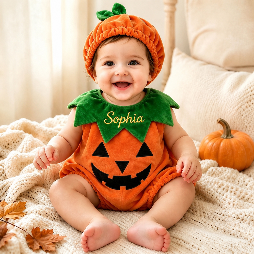 Personalized Embroidered Baby Pumpkin Halloween Costume Set | CWHalloween125