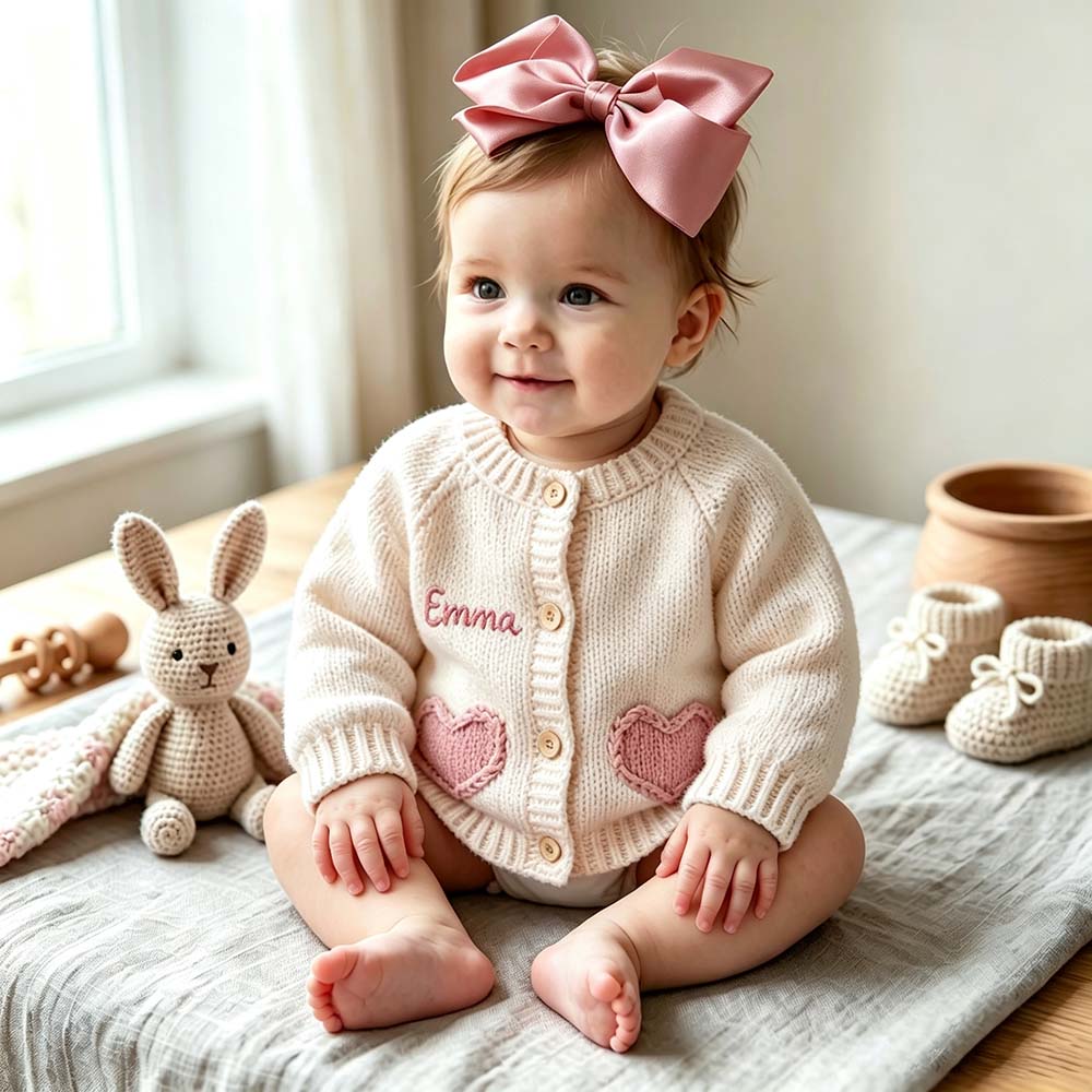 Personalized Embroidered Baby Heart Cardigan | CWBaby521