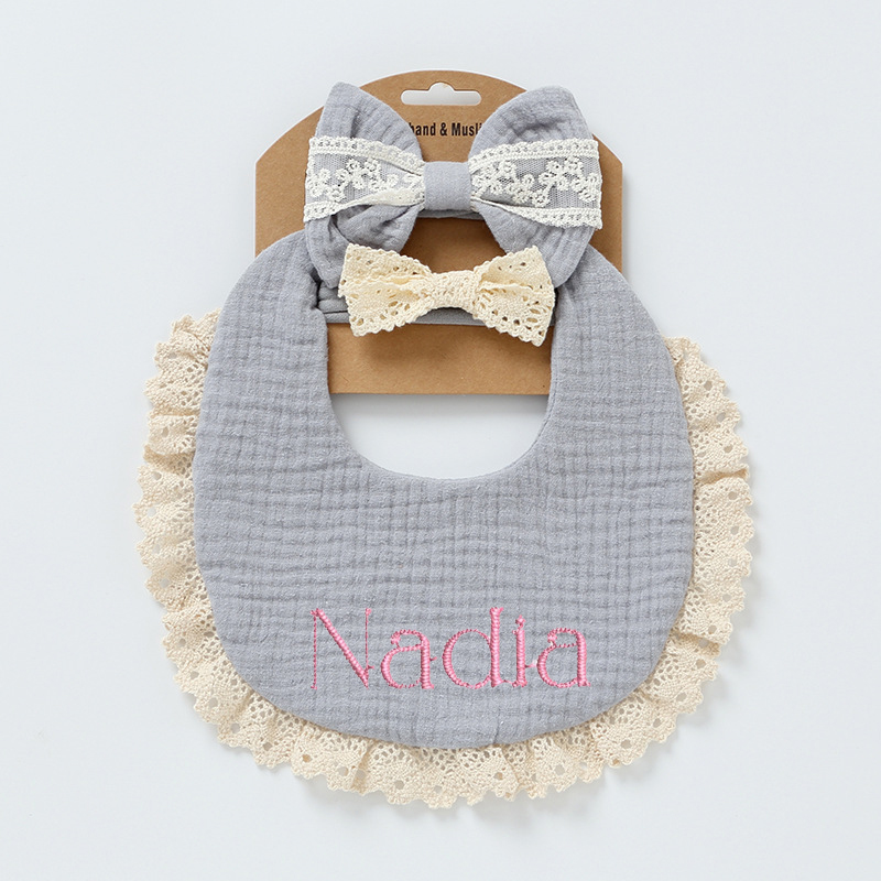 Personalized Embroidered Baby Bibs Headband Set | CWBaby29