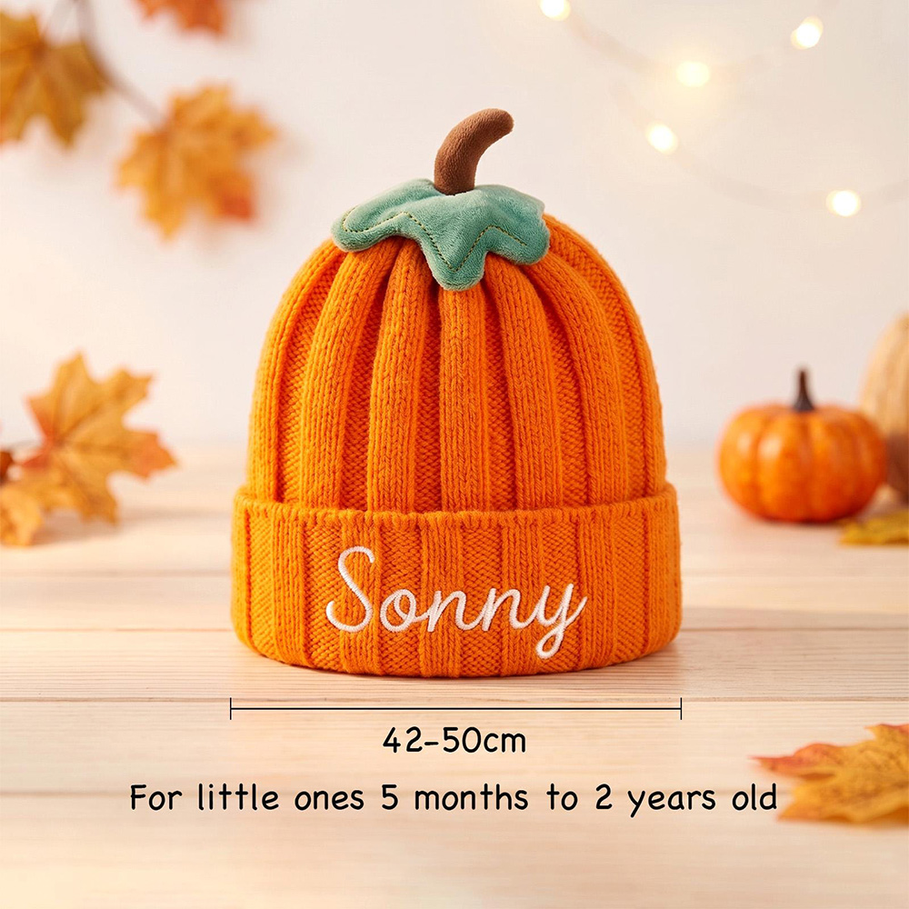 Personalized Embroidered Pumpkin Wool Beanie | CWHalloween126
