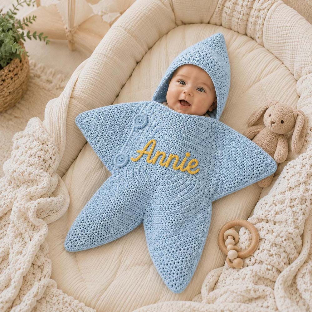 Personalized Hand Embroidered Hooded Crochet Star Baby Outfit | CWBaby524