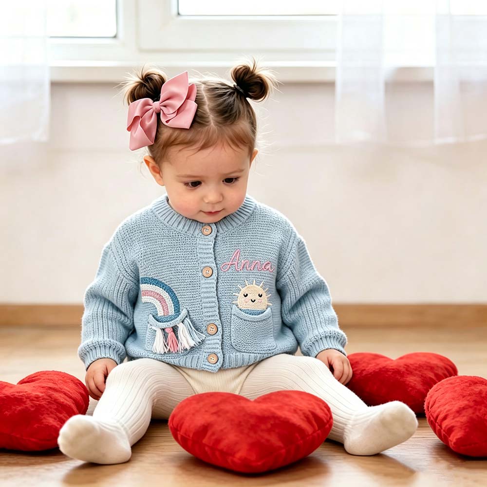 Personalized Embroidered Baby Sunshine Rainbow Cardigan | CWBaby522