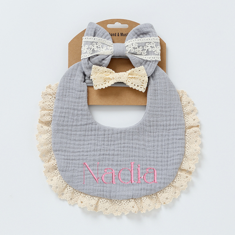 Personalized Embroidered Baby Bibs Headband Set | CWBaby29