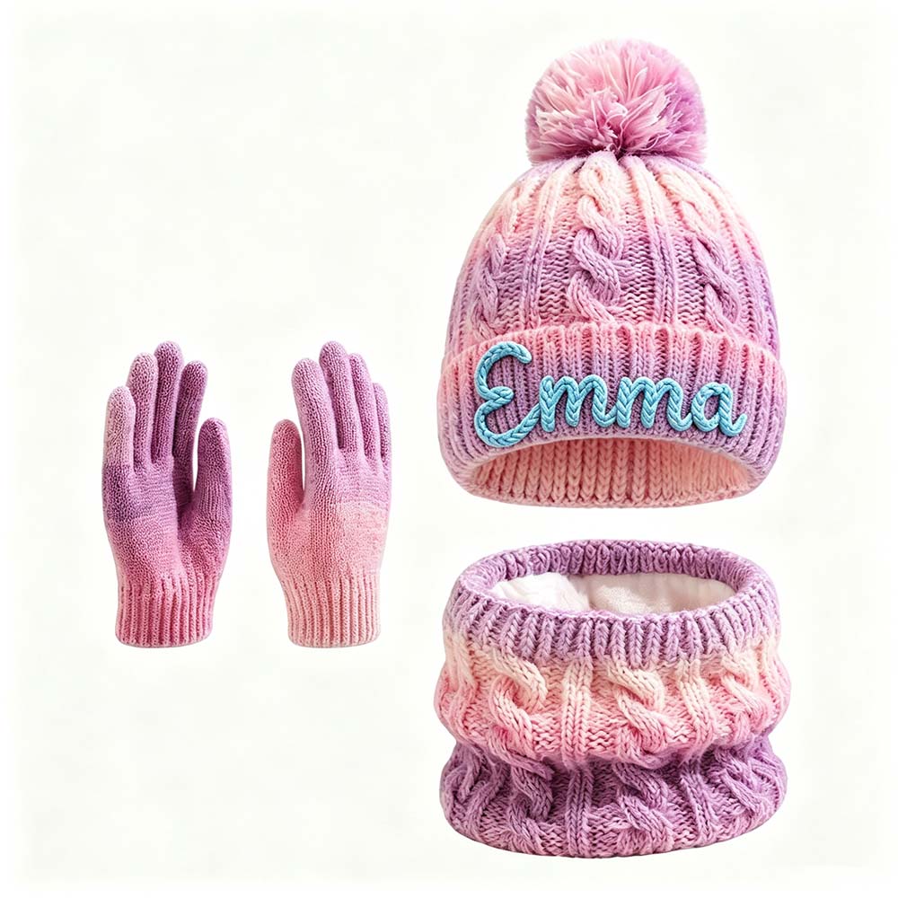 Personalized Hand Embroidered Gradient Knit Winter Outfit Set | HSKid86