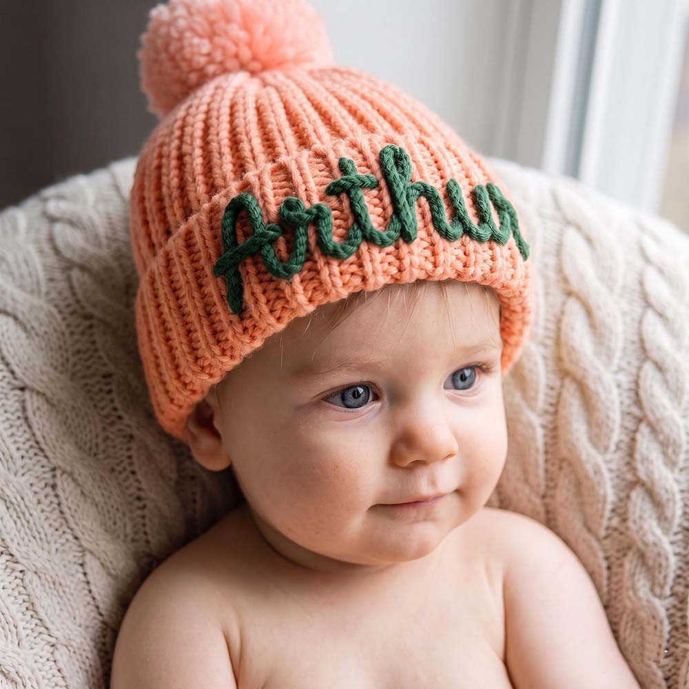Personalized Hand Embroidery Pom Pom Beanie| HSKid44