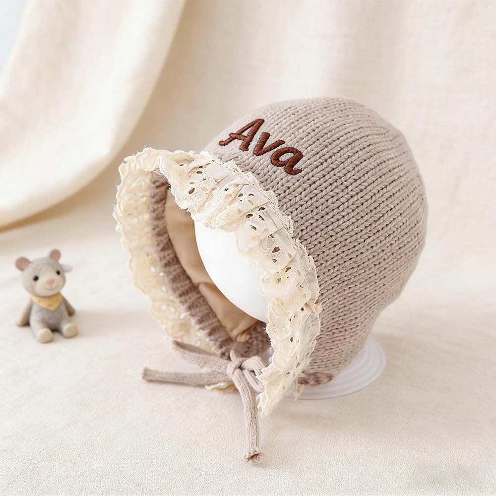 Personalized Embroidery Winter Hat Lace Bonnet | HSKid61