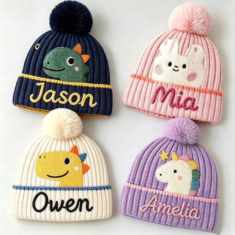 Personalized Embroidery Dinosaur Pom Pom Hat for Comfort & Unique | HSKid20