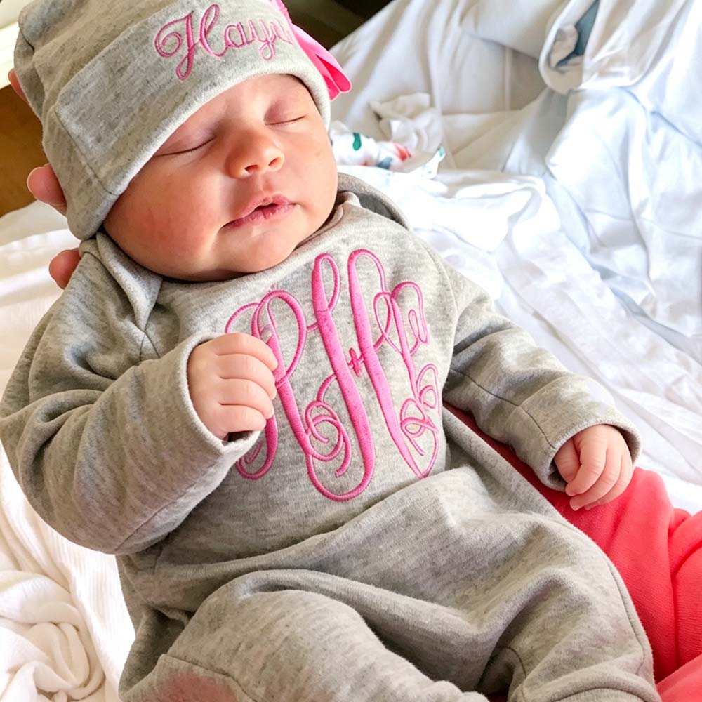 Personalized Embroidery Baby Monogram Romper and Hat Set | CWBaby525