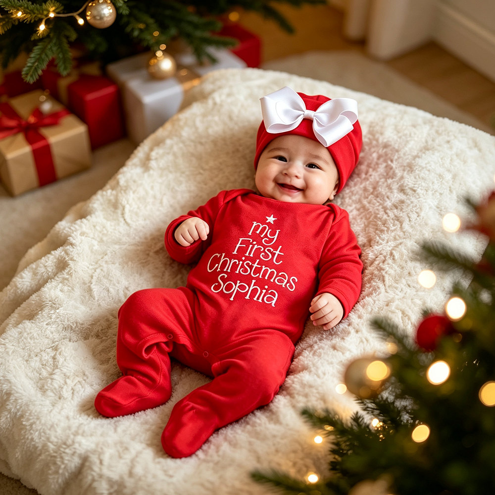Personalized Embroidery Baby First Christmas Outfit Set | MCGift379