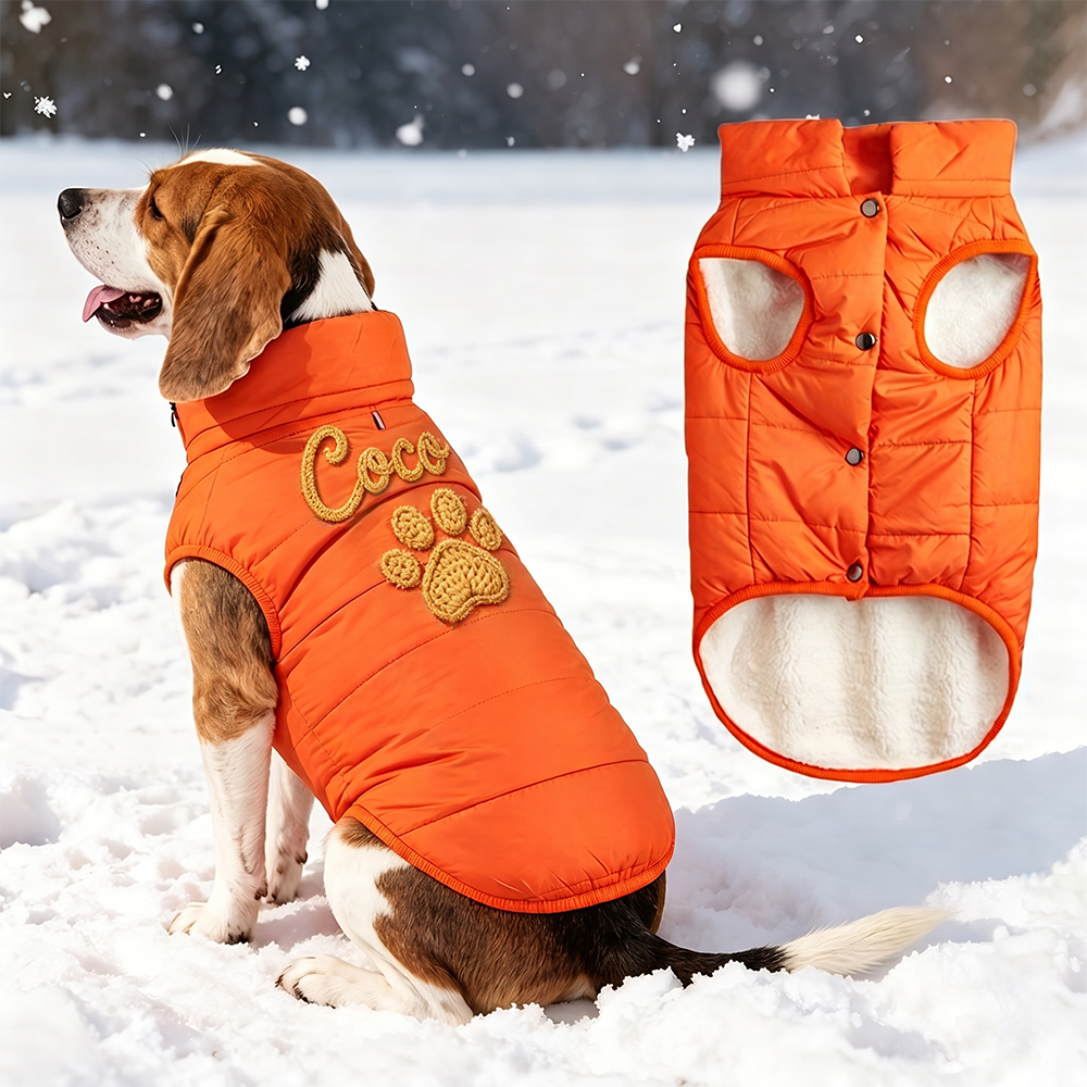 Personalized Hand Embroidered Pet Winter Warm Puffer Vest | BKPet576