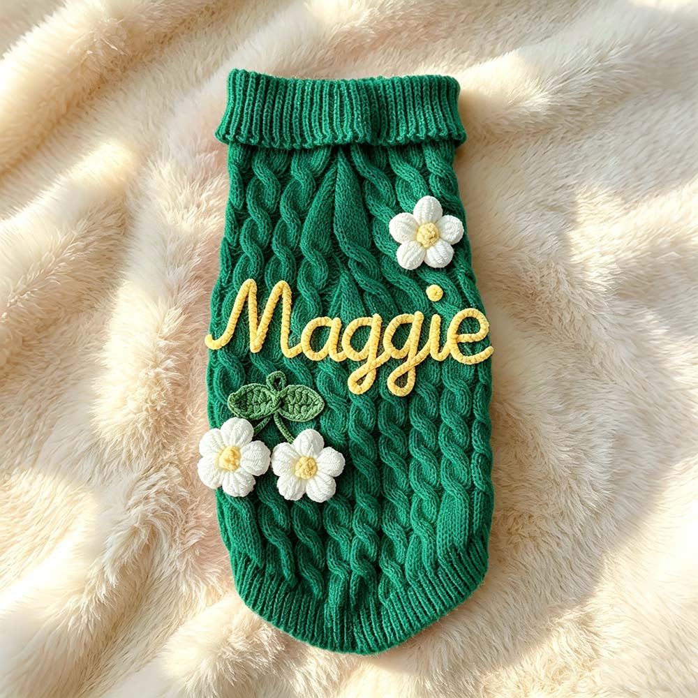Personalized Hand Embroidered Pets Knit Turtleneck | BKPet580