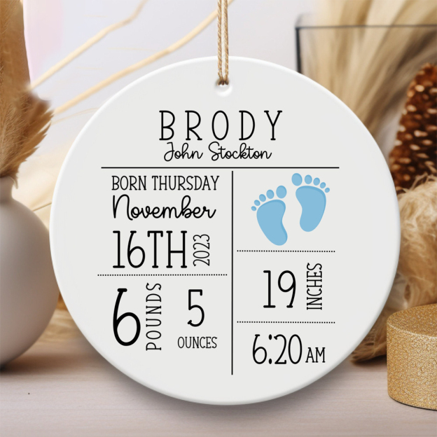 Personalized Newborn Baby Birth Announcement Ornament | CWBaby31